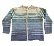 LL Bean Cotton Striped Button Front Cardigan Sweater size XL Blue Gray Womens