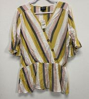 Eci womens v neck multi striped tops blouse size Large new with tag NWT