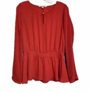 Black Rainn Rust Color Long Ribbed Sleeve Blouse