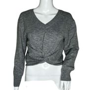 JOA Sweater Womens Medium Gray Twist Front Cropped Basic Neutral Minimalist