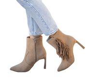 OASIS SOCIETY Faux Suede Fringe Details Heeled Booties Zipper Closure Size 9