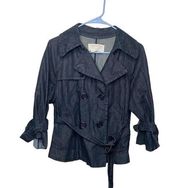 30. BCBG MaxAzria Womens Double Breasted Denim Jacket Blue SZ medium Belted