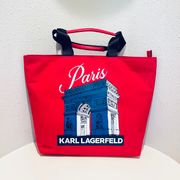 Paris Double Strap Canvas Arch Of Triumph Red Tote Bag/OS/NWT