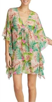 Betsey Johnson, Tropical Chiffon Ruffle Cut Caftan Swim Cover-up, Size Large