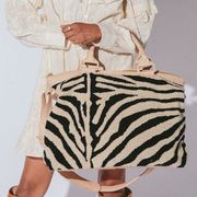 Cleobella Tan Leather Black & White Travel Zebra Weekender Bag