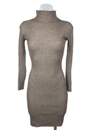 Timing Women's Taupe Beige Ribbed Knit Mock Neck Long Sleeve Mini Dress Size S