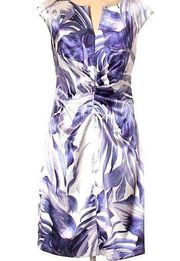 NWT Dressbarn size 4 White and Purple Ruched Front Marbled Cocktail Dress