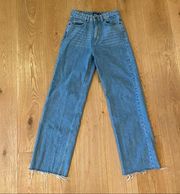 Nasty Gal Wide Leg High Waist Feathered Raw Hem Jeans Size US4