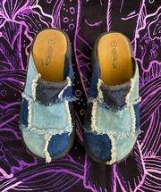 EUC Lower East Side Vintage Y2K Denim Patchwork Slip on Platform Clogs Size 7