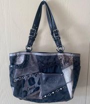 Coach  Signature Patchwork Tote Shoulder Handbag Purse Grey/Silver/Black