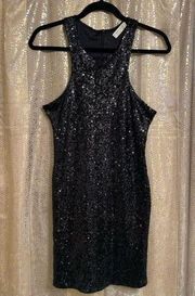 Bear Dance Women’s Medium Black Sequin Evening Sleeveless MIDI Dress Back Zip