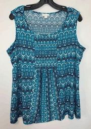 Westport 1962 Women's Blue Floral Pullover Stretch Tank Blouse Top Plus Size 1X