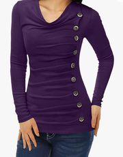Patty Boutik deep purple long sleeve top with cowl neck with silver buttons