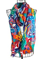 Vintage Geometric Abstract Watercolor Rectangular Scarf