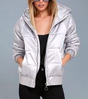 Minkpink Puffa Hooded Silver Gray Puffer Jacket Size Small