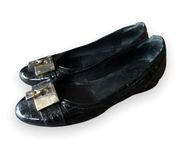 Russell & Bromley Flats Alligator Print Patent Leather w/ Silver Lock Sz 37