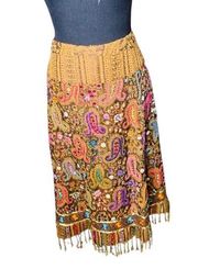 NWT EDGE Brand  Brown Paisley Beaded & Sequin Bohemian Style Skirt Size M/L