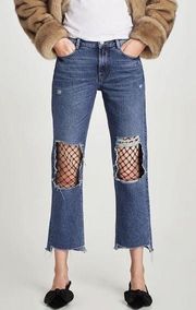 Zara Cropped Fish Net Straight Jeans Size 0/32 NEW