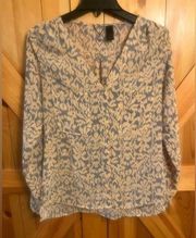 BKE Boutique Sheer Button down Blouse Top Size Small Animal Print Peach/gray