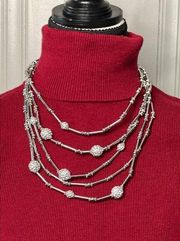 Chico's Multi Strand Silver Crystal Beads Statement Necklace STUNNING Piece!