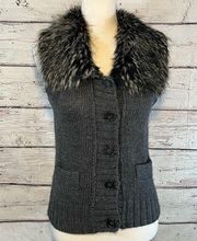 LOFT Sweater Vest with Faux Fur Collar Gray-XS