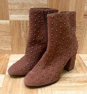 Lucky Brand Wesson2 Rye Tan Suede Leather Studded Chunky Heel Ankle Boots Size 6