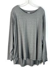 Gray Athleisure Long Sleeve Scallop Cuff Gray Plus Size Top