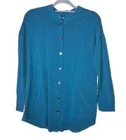 Soft Surroundings Moderne Big Shirt Button Front Pocket tunic blue size medium