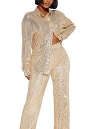 Eloquii  gold sequin pants trousers size 14 straight wider loose leg with pockets