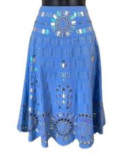 Basil & Maude Blue Beaded A-line Skirt