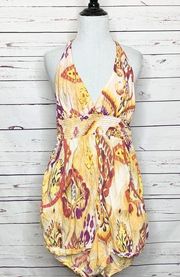 Yellow & Orange Paisley Halter Summer Festival Romper with Pockets Size Medium