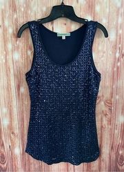 Pleione Navy Blue Circle Sequin Scoopneck Tank Top