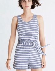 Madewell | Blue & White Stripe Cotton Blend Tie Front Romper