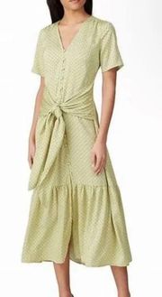 Love, Whit Citron Dot Tie Waist Midi Dress in green