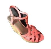 BRASH Pink Peach Women Wedge Wrap Sandals Heels Leather Caged Peep Toe Heel 10