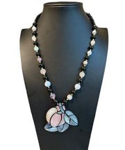 Lee Sands Style Inlaid Shell Floral Beaded Necklace