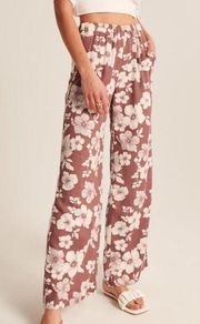 Abercrombie Red Floral Linen Wide Leg Pants