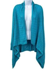 Joan Vass Crochet Knit Van Gogh's Vineyard Draped Cardigan Sweater Top Blue