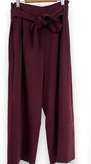 Parker Pleated Mauve Wine Tie Waist Wide Leg Cropped Pant Trouser Sz Small