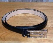 Women's DKNY Black Italian Leather Adjustable Belt Medium Silver Sparkle Belt
