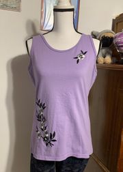 Purple Embroidery Flower Tank Top