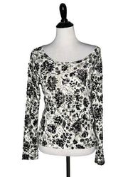 Oscar by Oscar De La Renta Sequin Blouse Floral Print Stretch Top Women Size M P