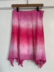Y2K pink white ombré tie dye asymmetrical midi skirt floral stitching