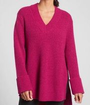 NWT Athleta Shasta V Neck Sweater Oversized Pink Wool Blend XS