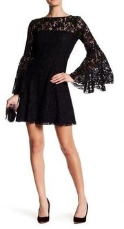 Jay Godfrey Black Mainden Lace Bell Plain Cocktail Sleeve Dress SZ 6 NEW