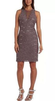 Nightway Mauve sequined lace cocktail dress size 10