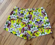 Floral Chiffon bermudas Elastic Waistband Casual Women's Yellow Shorts Multicolor Coastal Coquette Colorful