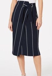 Vince Camuto Striped Tie Waist Pencil Skirt in Navy Blue