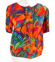 Vintage Carole Little Vibrant Colorful Summer Tropical Shirt Top Blouse sz Small