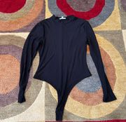 Black Ribbed Long Sleeve Turtleneck Thong Bodysuit Top Size Medium